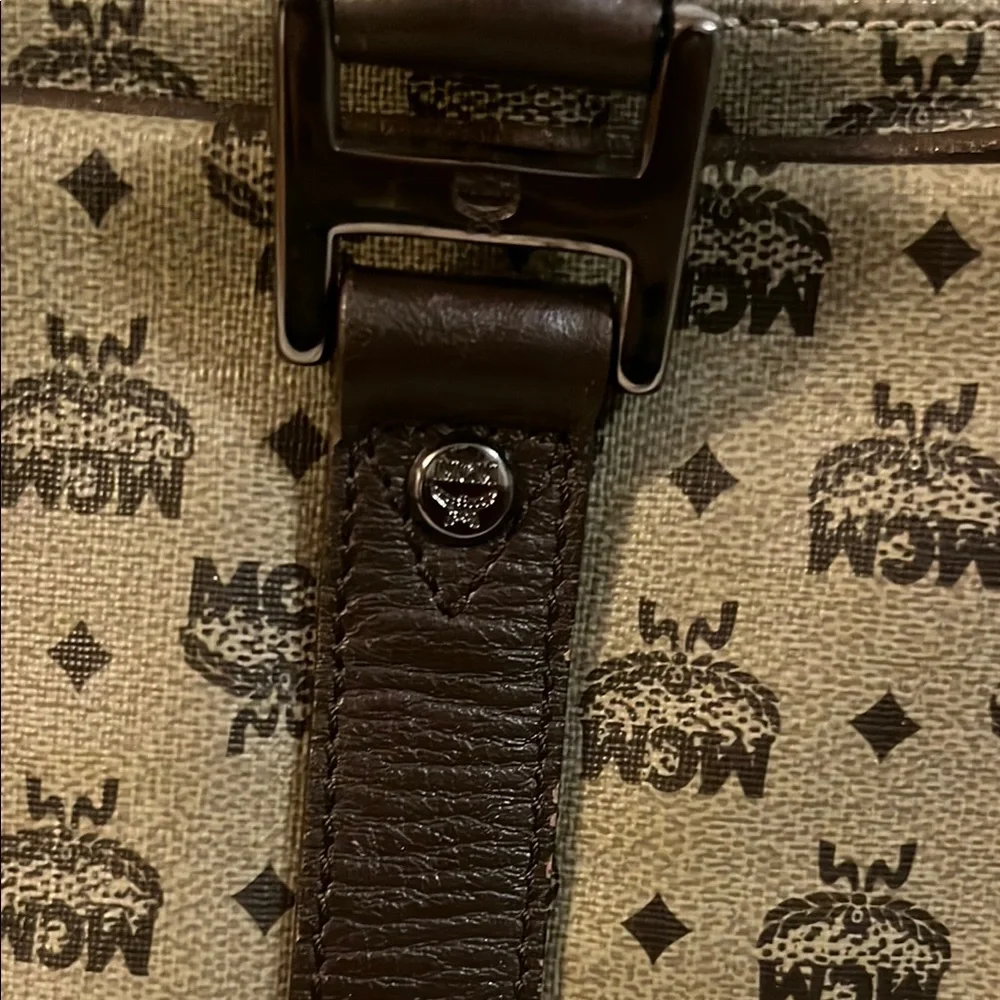 MCM Brown Leather Trim Monogram Briefcase